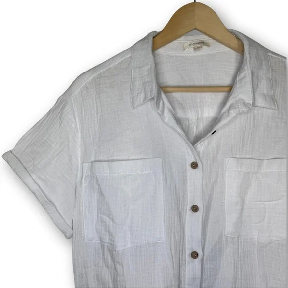 NWOT No Comment White Cotton Cropped Button Down Size Large - Picture 3 of 6